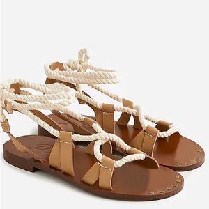 J CREW Made in Italy Rope Lace Up Sandal Light Caramel Leather 6.5